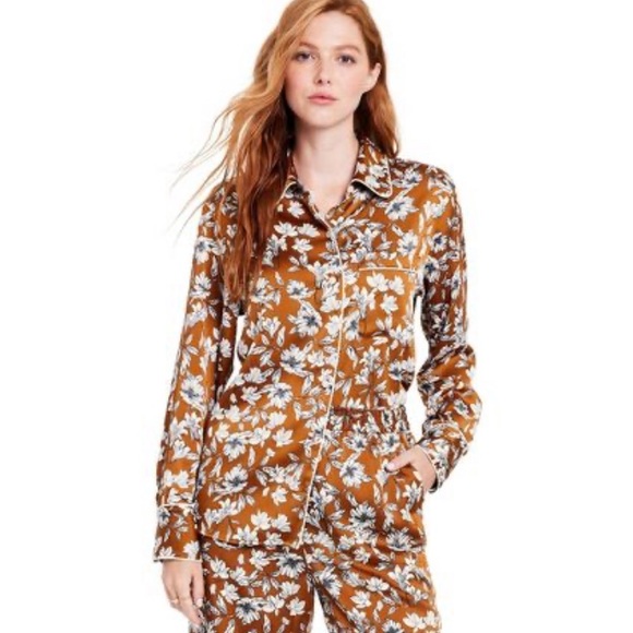 2X 🔖 LA LIGNNE x Target SOLD OUT Women's Floral Button Front Blouse Brown Silky - Picture 5 of 17